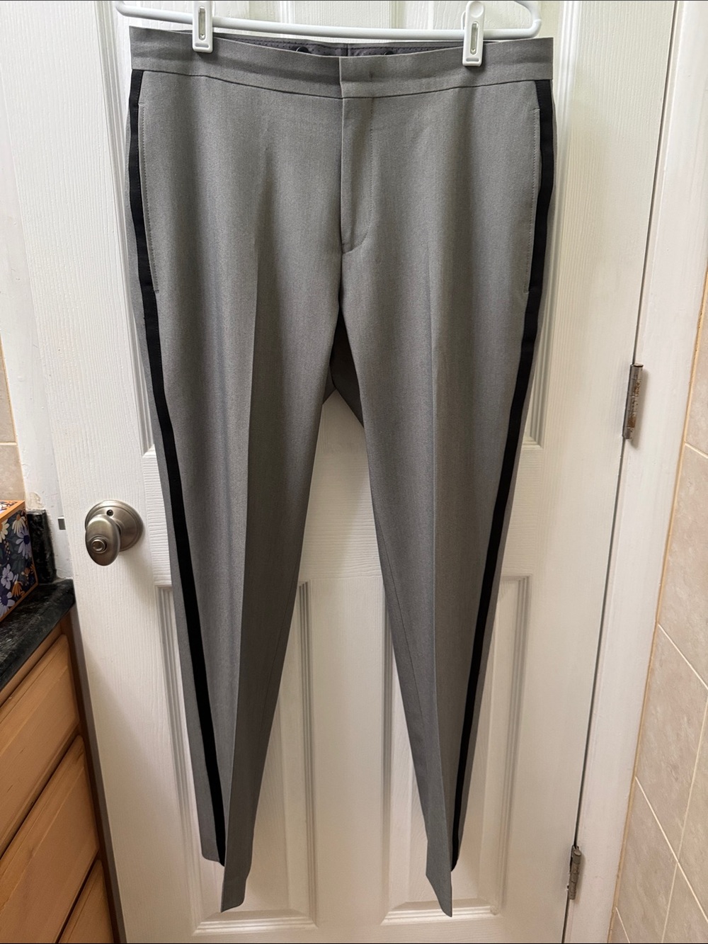 Alfani Gray Dress Pants with Black Side Stripe Trim slim fit 32x30